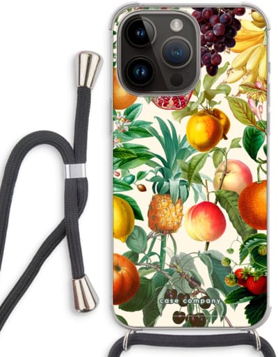 Case Company® - Hoesje met koord geschikt voor iPhone 14 Pro Max hoesje met Koord - Classic Flora - Telefoonhoesje met Zwart Koord - Bescherming aan alle Kanten en Over de Schermrand