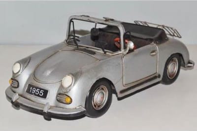 MadDeco - Porsche speedster 1955 blik - blikken auto - grijs - cabrio - gerecycled metaal - sportauto - blikken woondecoratie - blik - handgemaakt
