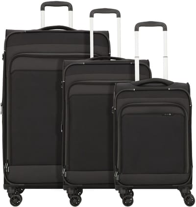 d & n Travel Line 9504 4 wielen Kofferset 3-delig met uitbreidingsplooi - Zachte bagage - TSA slot - black