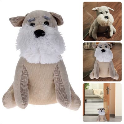 Deurstopper Hond Grijs - 1 kg Zware Deurbuffer - Deurwig - Deurdranger - 26 cm Hoog - 50% Polyester + 50% Steen - 100% Polyester - Wit - Inclusief EBOOK