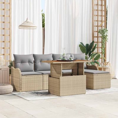 vidaXL - Tuinbank - Set - 6 - st - Beige - en - Lichtgrijs - poly - rattan