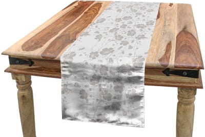 ABAKUHAUS Tafelloper – Romantische Huisbloemen – 40x300 cm – Bleekgrijs