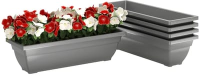 Plantenbak Set van 5 - Plastic Bloempotten / Plantenbakken - Plantenbed - Tuinbed - Kweekbak - Moestuinbak - Kruidenbed - voor Buiten, Terras, Tuin & Balkon - voor Groenten, Bloemen & Kruiden - 59 x 21 x 16 cm - Grijs