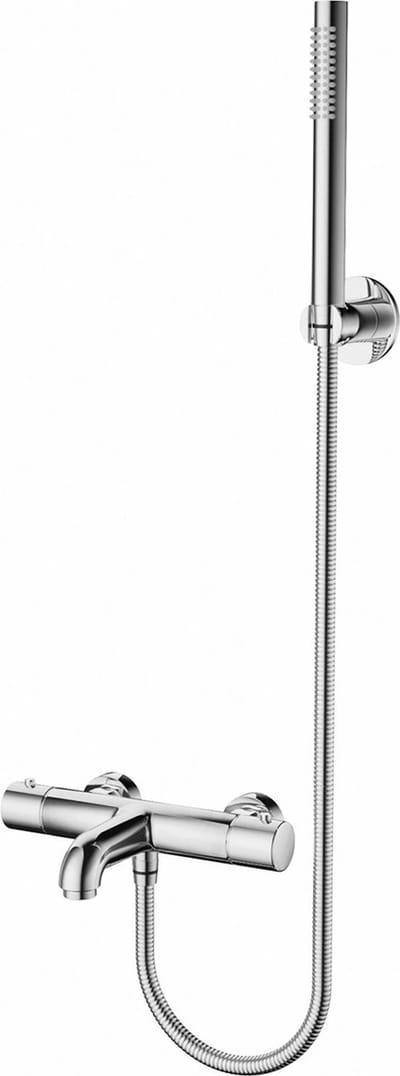 Thermostatische Bad/Douchekraan met Staafhanddouche en Handdouchehouder - Leoni - RVS - Chroom