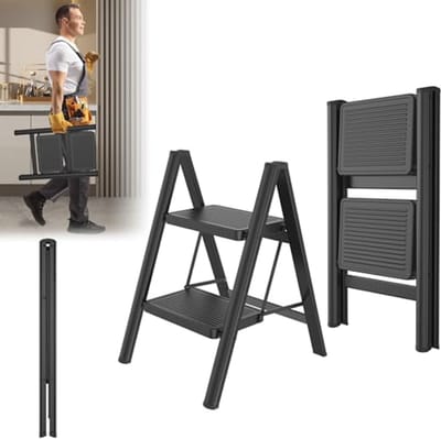 Inklapbare trapladder met 2 treden, antislip, voor thuis en kantoor - belastbaar tot 250 kg