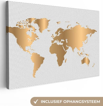 Canvas schilderij 60x40 cm - Wanddecoratie Wereldkaart - Goud - Patroon - Kinderen - Jongens - Meisjes - Muurdecoratie woonkamer - Kamer decoratie accessoires - Schilderijen