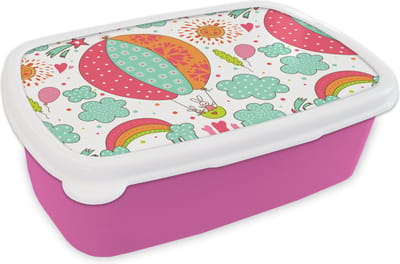 Broodtrommel Roze - Lunchbox - Brooddoos - Konijn - Patroon - Baby - 18x12x6 cm - Kinderen - Meisje