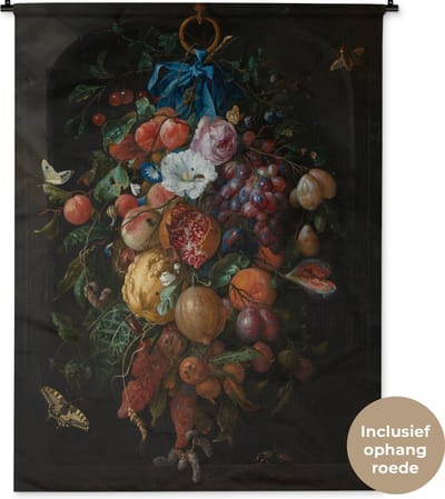 Wandkleed Jan Davidsz de Heem - Festoen van vruchten en bloemen - Schilderij van Jan Davidsz de Heem Wandkleed katoen 120x160 cm - Wandtapijt met foto XXL / Groot formaat!