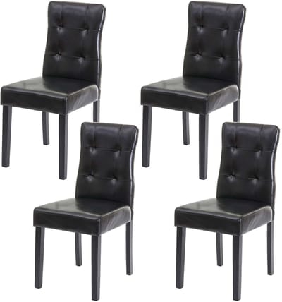 Set van 4 eetkamerstoelen MCW-E58, stoel eetkamerstoelen, MVG-gecertificeerd ~ kunstleer zwart, donkere poten