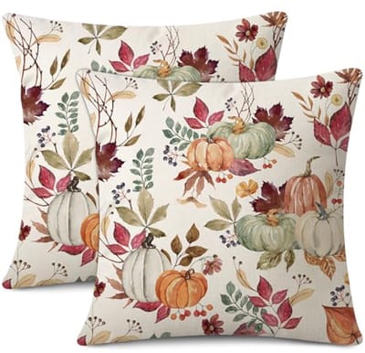 Set van 2 Herfst Kussenhoezen, Decoratieve Kussens voor de Bank, Moderne Kussenhoezen met Pompoen en Esdoornblad (45 x 45 cm) voor Woonkamer en Tuin Decoratie