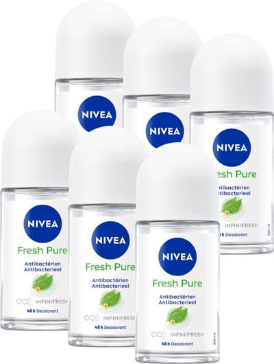 NIVEA Pure & Natural Jasmine Anti-Transpirant Deo Roller - 48 Uur bescherming - Voordeelverpakking - 6 x 50 ml