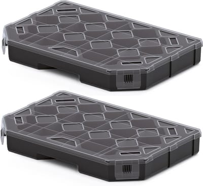 Kistenberg Sorteerbox/vakjes koffer - 2x - 14 vaks - kunststof - zwart - 28 x 20 x 4 cm