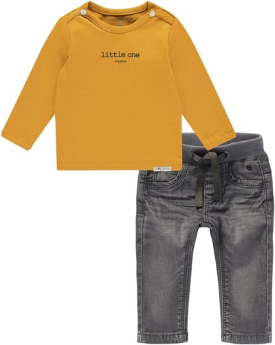 Noppies - Kledingset - 2delig - Jeans Navoi grijs - Shirt Hester Oker - Maat 68