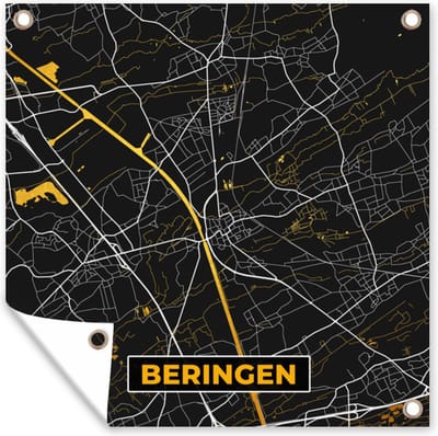 Tuin poster Kaart - Black & gold - Beringen - Plattegrond - Stadskaart - 200x200 cm - Tuindoek
