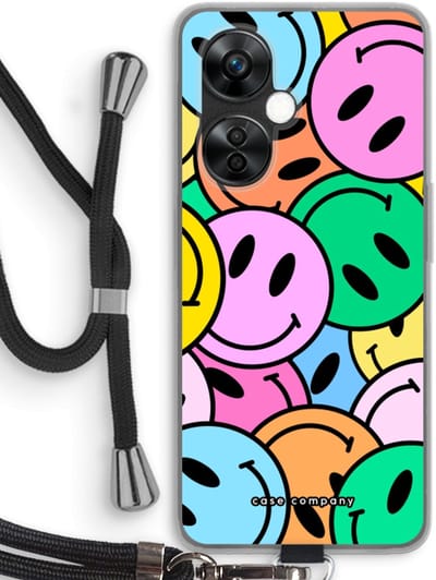 Case Company® - Hoesje met koord geschikt voor OnePlus Nord CE 3 Lite hoesje met Koord - Smiley N°1 - Telefoonhoesje met Zwart Koord - Bescherming aan alle Kanten en Over de Schermrand
