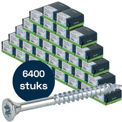 Radix Torx 20 Spaanplaatschroef - Platkop + Snijpunt - 3,5 x 40mm/24 - Verzinkt - Deeldraad (6400 stuks) VOLLE DOOS!