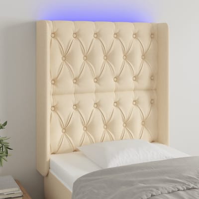 vidaXL - Hoofdbord - LED - 83x16x118/128 - cm - stof - crèmekleurig