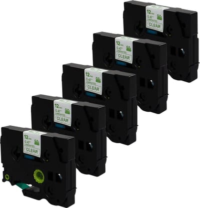 DULA Brother Compatible label tape- Tze-136 - 5 cassettes - Brother P-Touch - Groen op transparant - 12mm x 8m