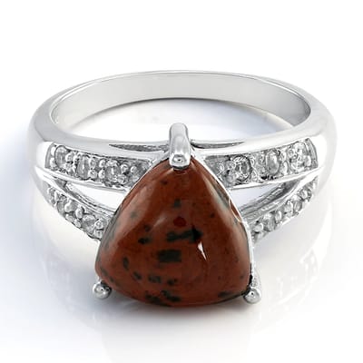 Cavill - Zilveren ring 925 Sterling met 3 06 ct Mahonie Obsidiaan Triljant Cabochon en 0 171 ct Witte Topaas - Modern Elegant - Maat 17