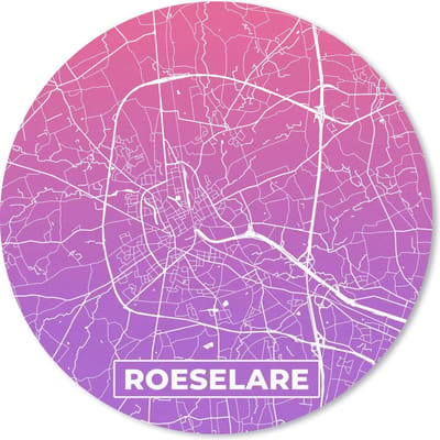 Muismat rond 20x20 cm - Mousepad Stadskaart - Roeselare - België - Paars - Ronde muismatten