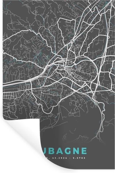 Muurstickers - Sticker Folie - Aubagne - Plattegrond - Stadskaart - Frankrijk - Kaart - 20x30 cm - Plakfolie - Muurstickers Kinderkamer - Zelfklevend Behang - Zelfklevend behangpapier - Stickerfolie