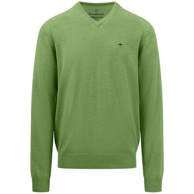 Fynch-Hatton Trui V-Neck Uni Superfine Cotton Bladgroen / male