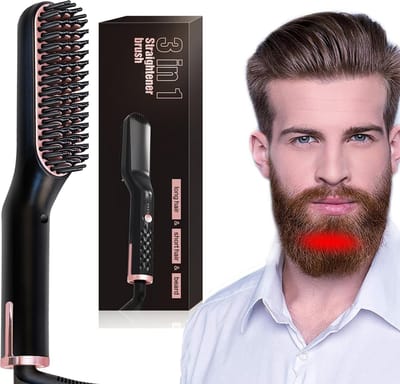 Luxe Baardstijltang voor mannen, elektrische stijltang, baardborstel met 3 temperatuurinstellingen en bescherming tegen verbranding, 2-in-1 lonische stijltang, 30 seconden opgewarmd