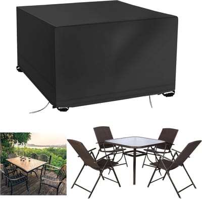 Famanu - Tuinmeubelhoes, 125 x 125 x 74 cm terrastafelhoes, zwaar belastbare 420D Oxford-stof, rotan kubusset, hoes voor terrasmeubelhoes, tuintafelhoes voor buitentafel en stoelset