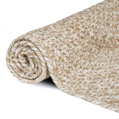 vidaXL - Gebied - Tapijt - Natuurlijk - en - Wit - 80 - x - 200 - cm - Jute