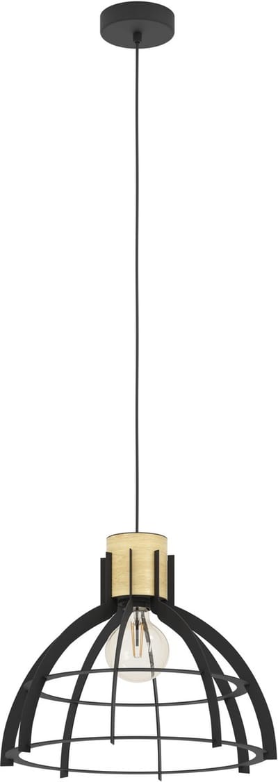 EGLO Stillington Hanglamp - E27 - Ø 41,5 cm - Zwart|Bruin - Staal|Hout