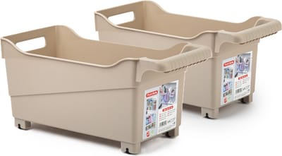 Plasticforte opberg Trolley Container - 2x - beige - L38 x B18 x H18 cm - kunststof
