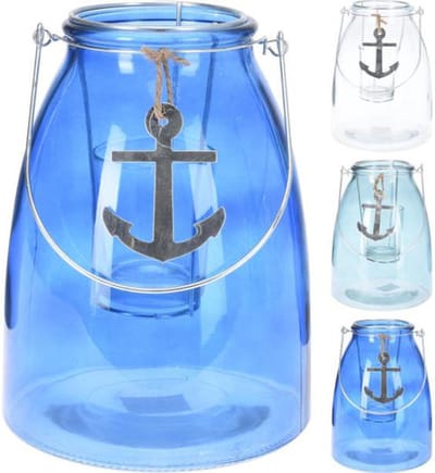 Theelichthouder glas donker blauw