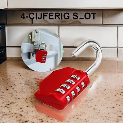 4-Cijferig Hangslotje - 4 Cijfercode - Rood - Cijferslot voor Kluisje & Locker & Rugzak & Tas