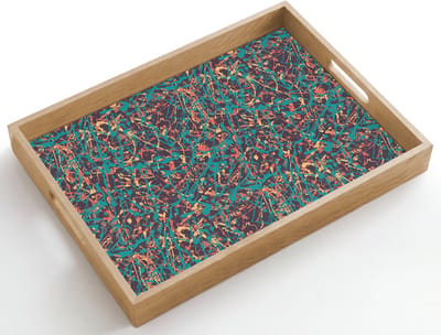 Dienblad hout 50x35 cm - Schootdienblad - Spat - Abstract - Oranje - Groen - Borrelplank rechthoek - Plateau dienbladen