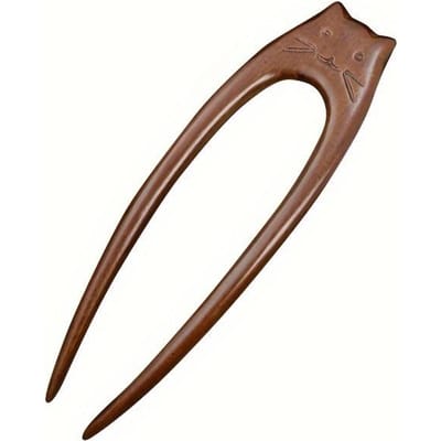 [Épingle à cheveux en bois de santal vintage] Épingle à cheveux chat en bois de santal | Accessoire de cheveux Hanfu style chinois vintage, Épingle à cheveux simple pour chignon brown