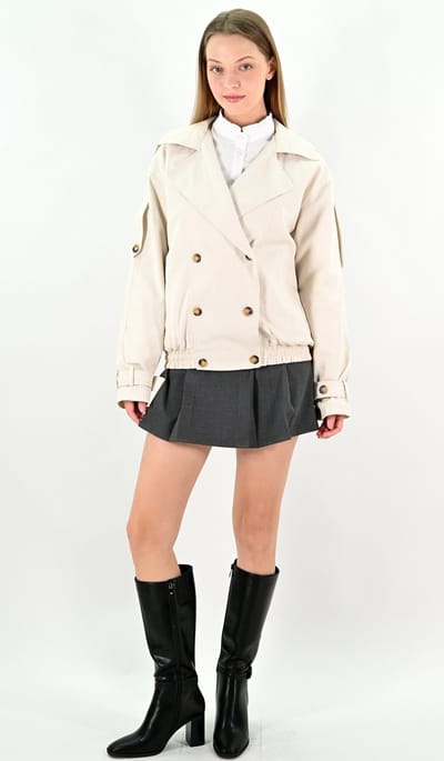 YesMooi - Waterafstotende korte trenchcoat - Water repellent - Beige - S (36)