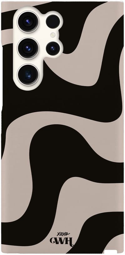 xoxo Wildhearts Ride With Me Black - Single Layer hoesje geschikt voor Samsung Galaxy S23 Ultra - Siliconen hoesje met print - Backcover hardcase - Hard cover - Golvenprint - Golvend patroon - golven - Beige / Zwart