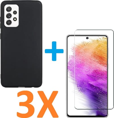 Silicone hoesje zwart met 3 Pack Tempered glas Screen Protector Geschikt voor: Samsung Galaxy A73 5G