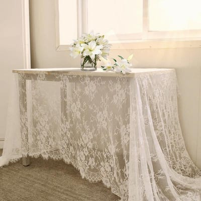 Kant Rechthoekig Tafelkleed Vintage Rustiek Geborduurd Tafelkleed voor Romantische Bruiloft Lente Zomer Buitenfeest Tafeldecoraties 75*300cm wit