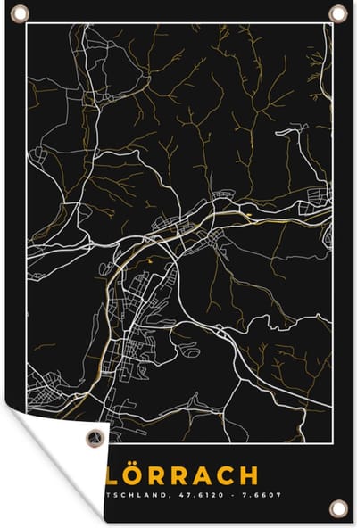Muurdecoratie Goud – Duitsland – Plattegrond – Gold – Stadskaart – Kaart – Lörrach - 120x180 cm - Tuinposter - Tuindoek