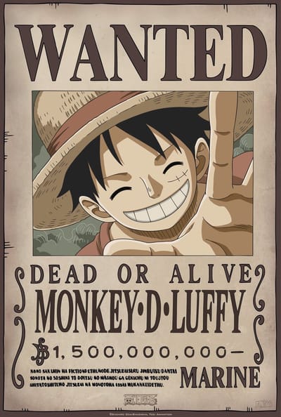 One piece poster - Luffy wanted poster - One piece anime - One piece poster - Luffy One piece - 42 x 29 cm
