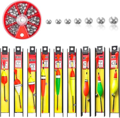 SnelShoppen - 9-delige Vissersfloat Set met Loodlijn, Vissnoer en Haakjes - Flexibele Floatset voor Zoetwater en Zeevissen - 3 Verschillende Vormen