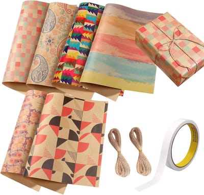 Dailygoods- Cadeaupapier 100 g/m² - 6 Vellen - Gerecycled Papier - Plakband - Koord - 50 x 70 cm - Voor Decoratie - Verpakking