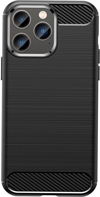 MobyDefend Hoesje - Geschikt voor iPhone 14 Pro - TPU Backcover - Geborstelde Metaal & Carbon-Look - Zwart