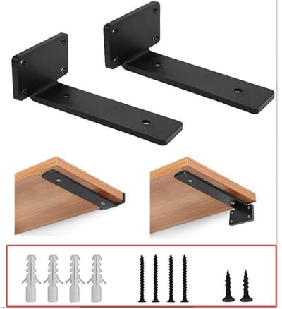2 beugels - Plankbeugel - 15 cm - Metalen zwevende plankbeugel - 5 mm dikke wandplankbeugel - Industriële wandplankbeugel - Voor zwevende planken - Zwart