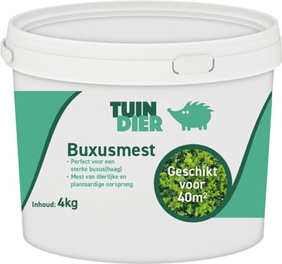 Buxus meststof | TUIN-DIER® | Buxus mest | Buxus voeding | 100% natuurlijke buxusmest | In handige bewaaremmer | 4.000 gram | 4 kilogram