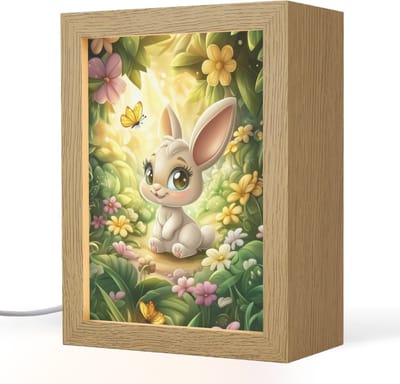 Nachtlampje 15x20 cm - Kinder lampje - Konijn - Bos - Vlinders - Cartoon - Tafellamp kinderkamer - Slaapkamer lamp - Bedlamp kinderen - Kinderlampje stopcontact - Wandlamp babykamer - Nachtlampjes
