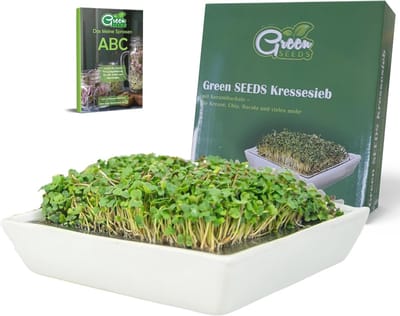 Roestvrijstalen kresseszeef met keramische schaal - Ideaal voor het kweken van tuinkers en chiaseeds