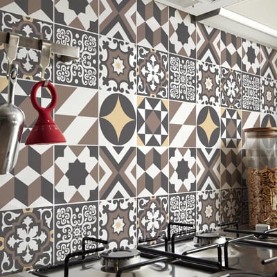 Zelfklevende tegelmuurstickers voor keuken en badkamer - 9 cementtegelstickers (AZULEJOS RENNO) - 9 stickers 10x10cm