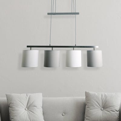 Näve Hanglamp Tilde, stoffen kappen, 4lamps, grijs/wit